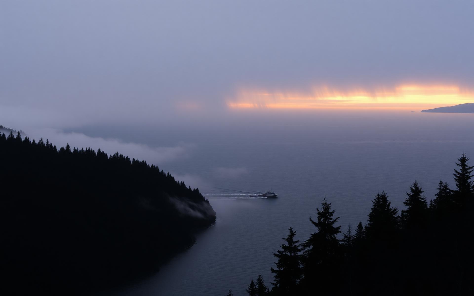 Mist over the Salish Sea at dusk